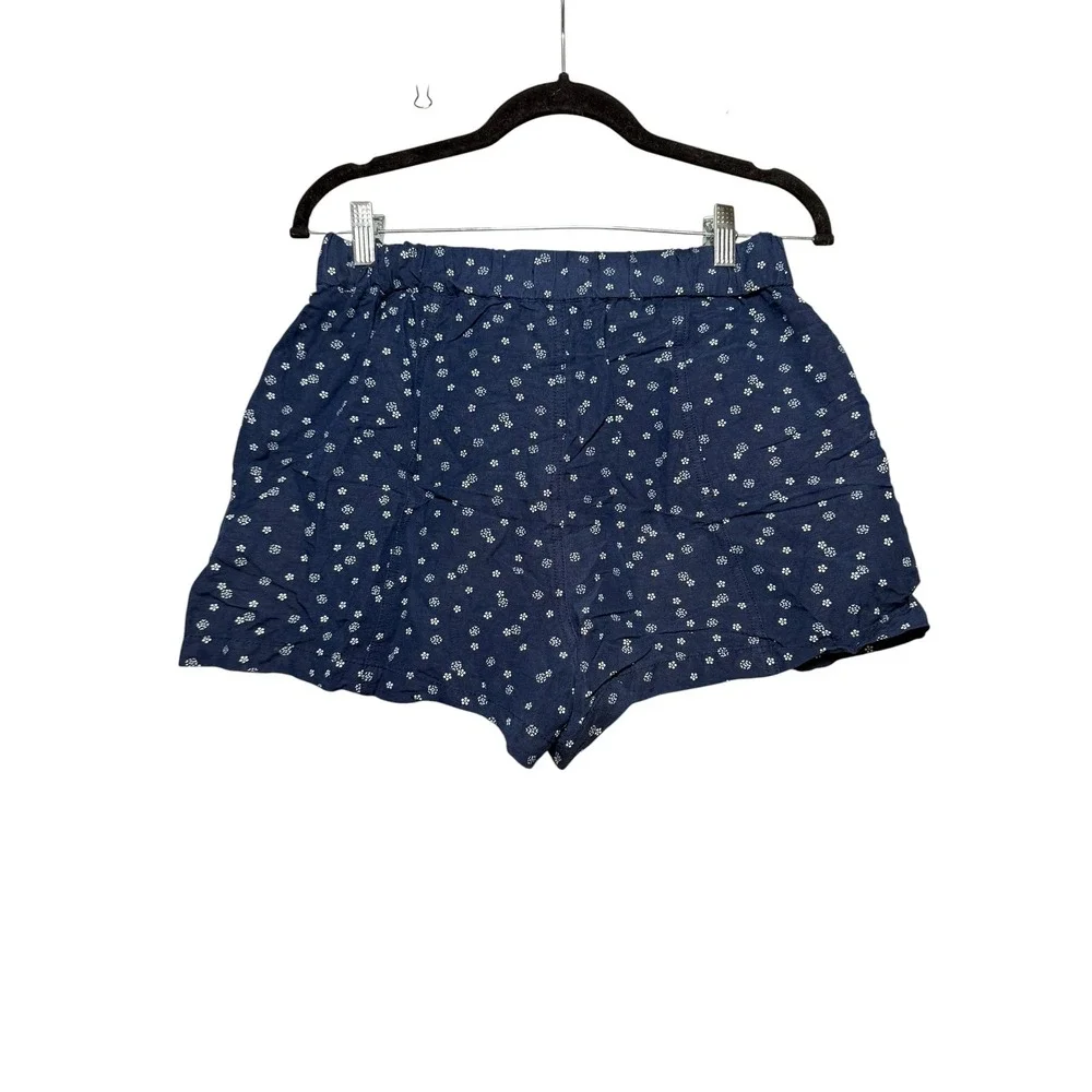 Madewell Navy Blue Floral Block Print‎ Pull On Shorts Elastic Waist Womens Small